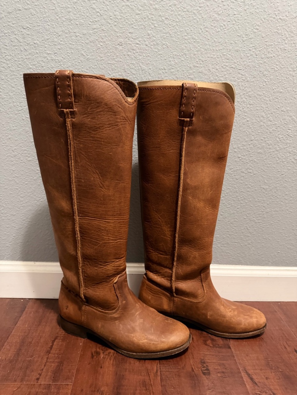 Tall Leather Riding Boots in Cognac Brown - Picture 9 of 13